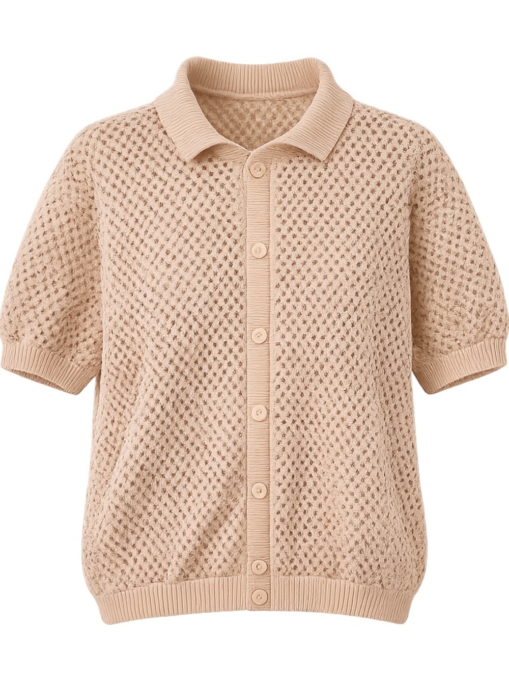 Sandstone Men’s Open Knit Button Front Knit Shirt Beige NWT Size Small